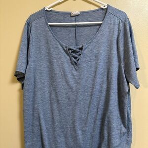 Casual Blue Lace-Up Women's Top
